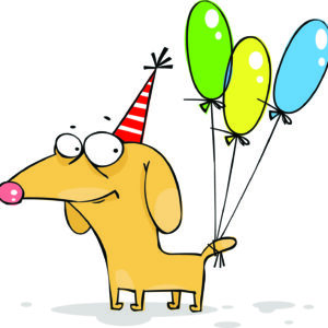 Cartoon Dog With Balloons Happy Birthday Card