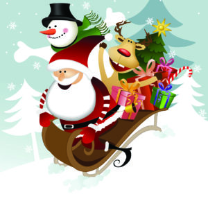 Santa & Friends Cartoon Sledding Card